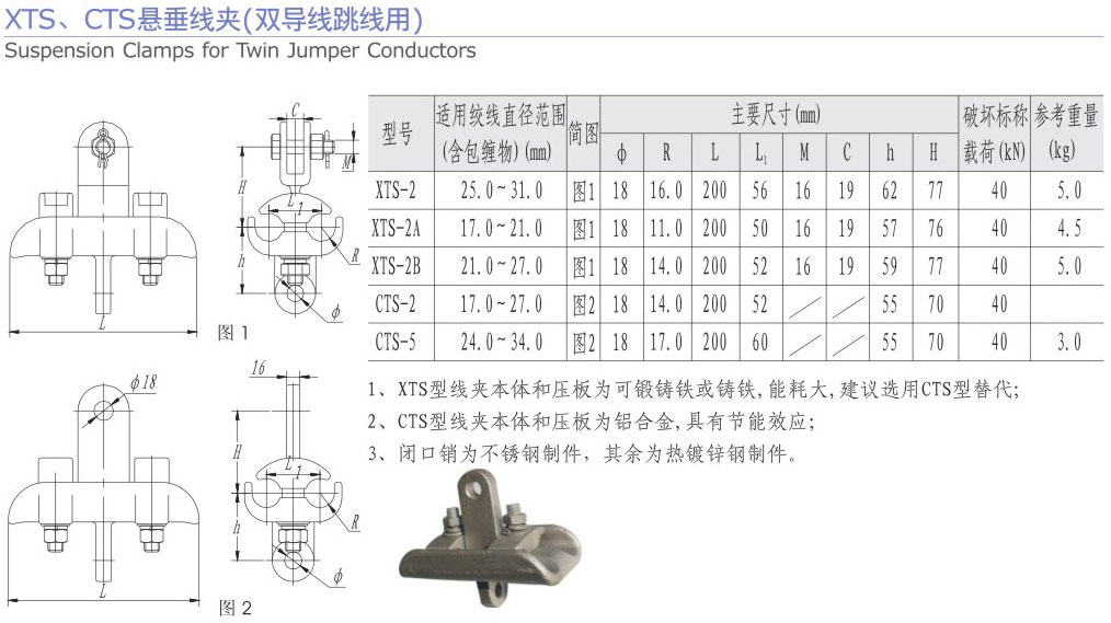 XTS-CTS懸垂線夾（雙導(dǎo)線跳線用）
