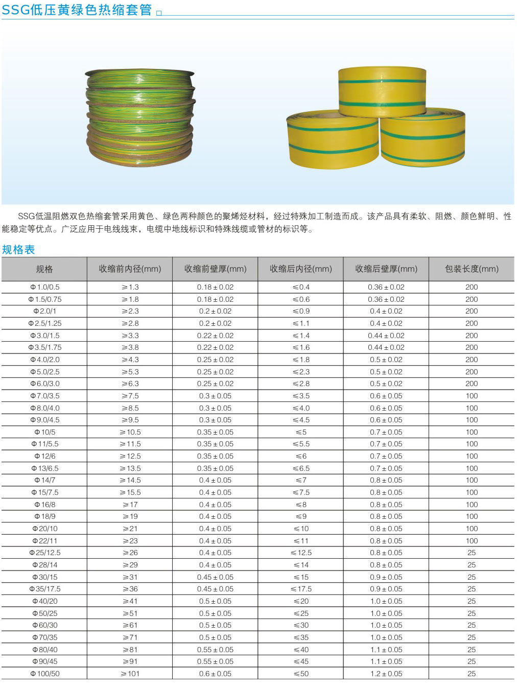 SSG低壓黃綠色熱縮套管