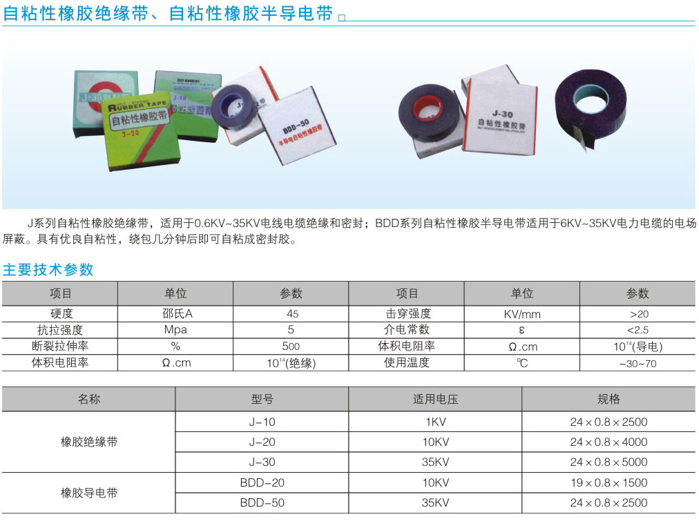 自粘性橡膠絕緣膠帶、自粘性橡膠半導(dǎo)電帶