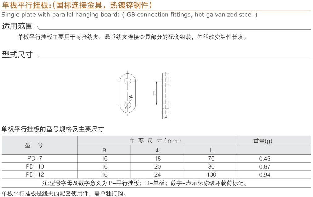 單板平行掛板：（國標連接金具，熱鍍鋅鋼件...