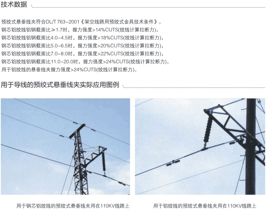 用于導(dǎo)線(xiàn)的預(yù)絞式懸垂線(xiàn)夾型號(hào)規(guī)格